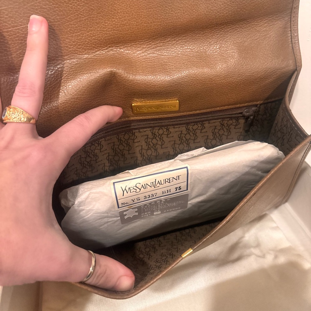 Yves Saint Laurent Vintage Brown Large Leather Envelope Clutch FULL INCLUSION - Picture 10 of 16